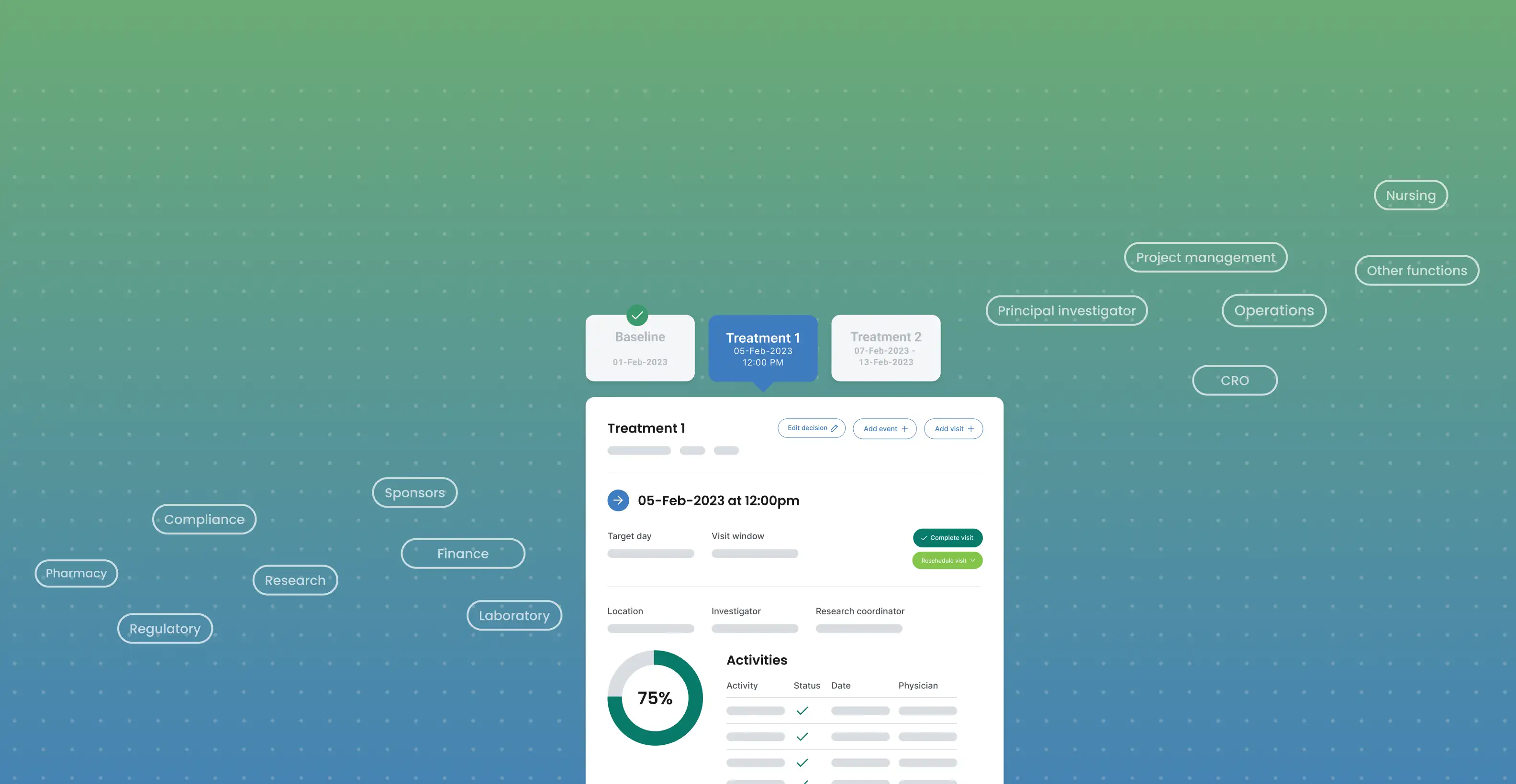 Website hero of various colors for Verily Viewpoint Study Ops for sites.