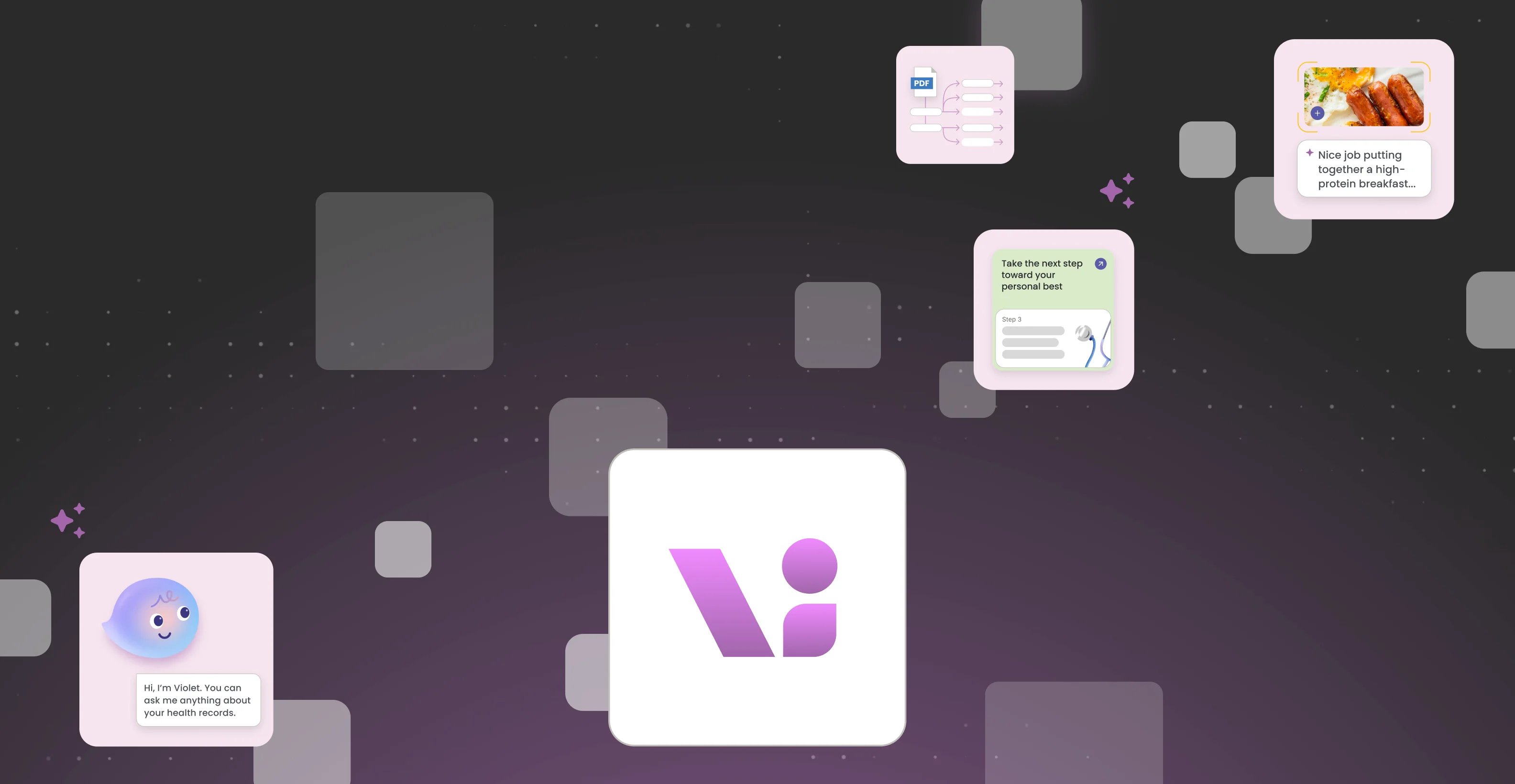 Montage of Verily Me app interfaces with abstract screens and sparkles