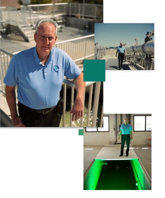 Collage of an employee of the Clark County Water Reclamation District — a government wastewater treatment agency.
