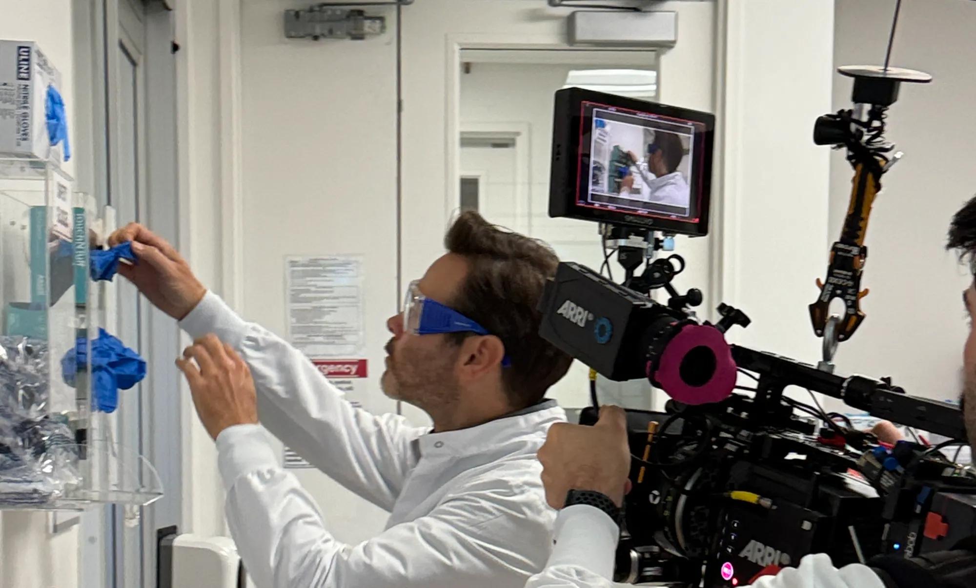 Image of scientist in Verily lab being filmed for the N of 1 episode on wastewater epidemiology.