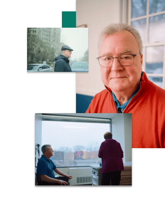 Collage of a man participating in clinical research.