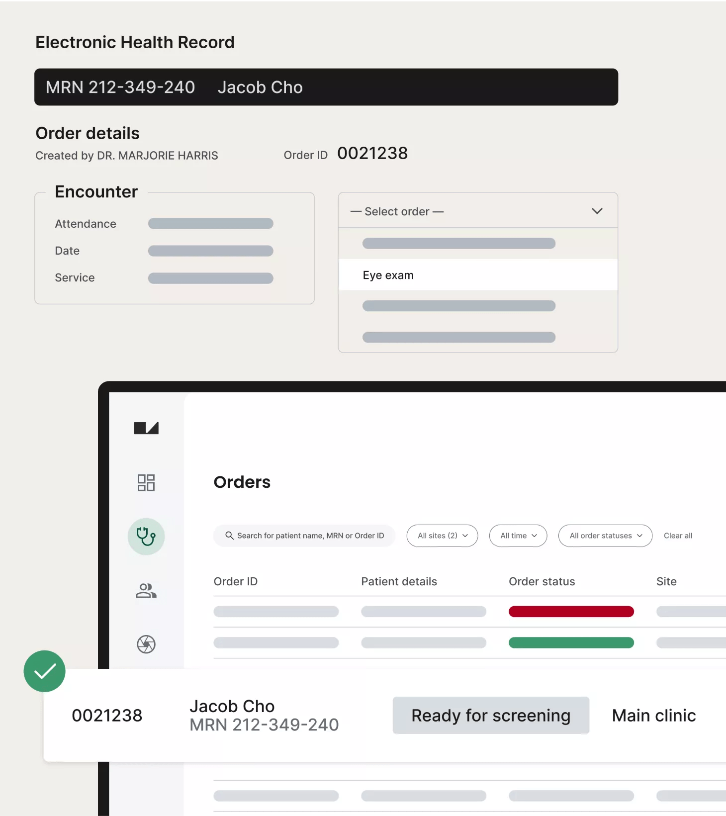 Dashboard depicting a patient ready for screening