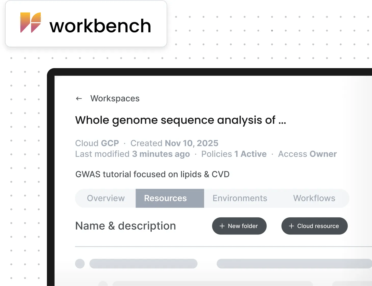 Visualization of Verily Workbench interface showing workspaces