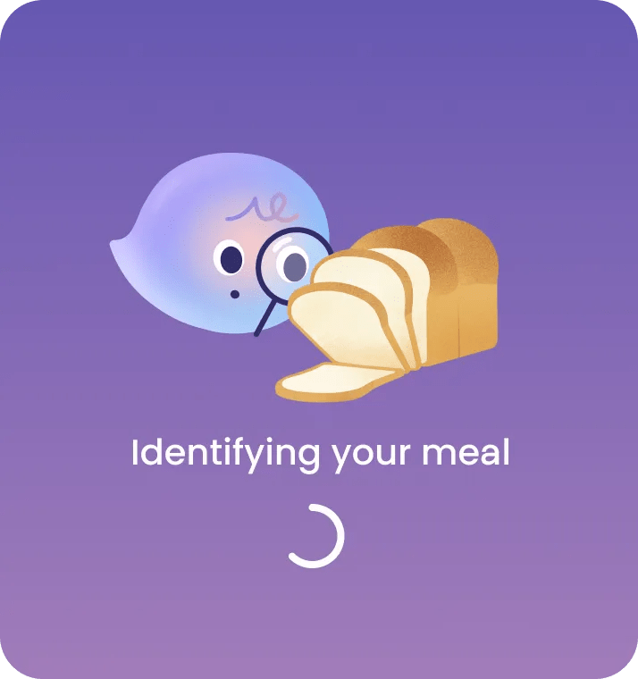 Violet with a magnifying glass looking at a sliced loaf of bread.