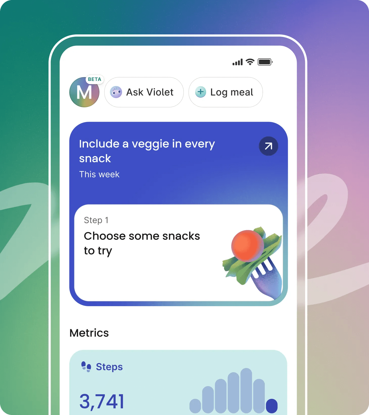 Simulated view of the Verily Me is a free app that provides personalized health recommendations from licensed providers and other features that keep people actively engaged in their wellness journey.