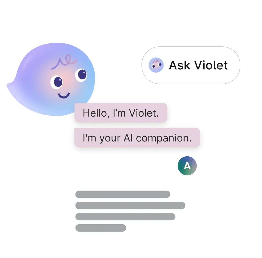 Image of Violet — the personal, private AI companion, available 24/7 to answer questions about members’ health records in the Verily Me app.