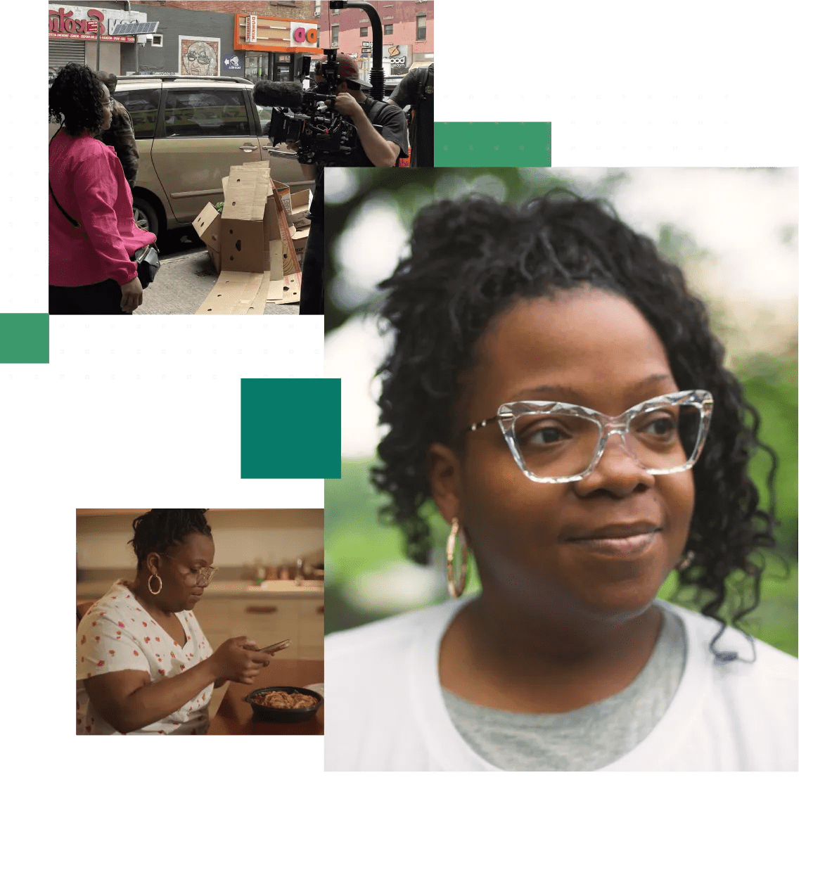 Montage of scenes from filming the N of 1 episode, featuring a woman living with diabetes demonstrating healthy lifestyle choices.