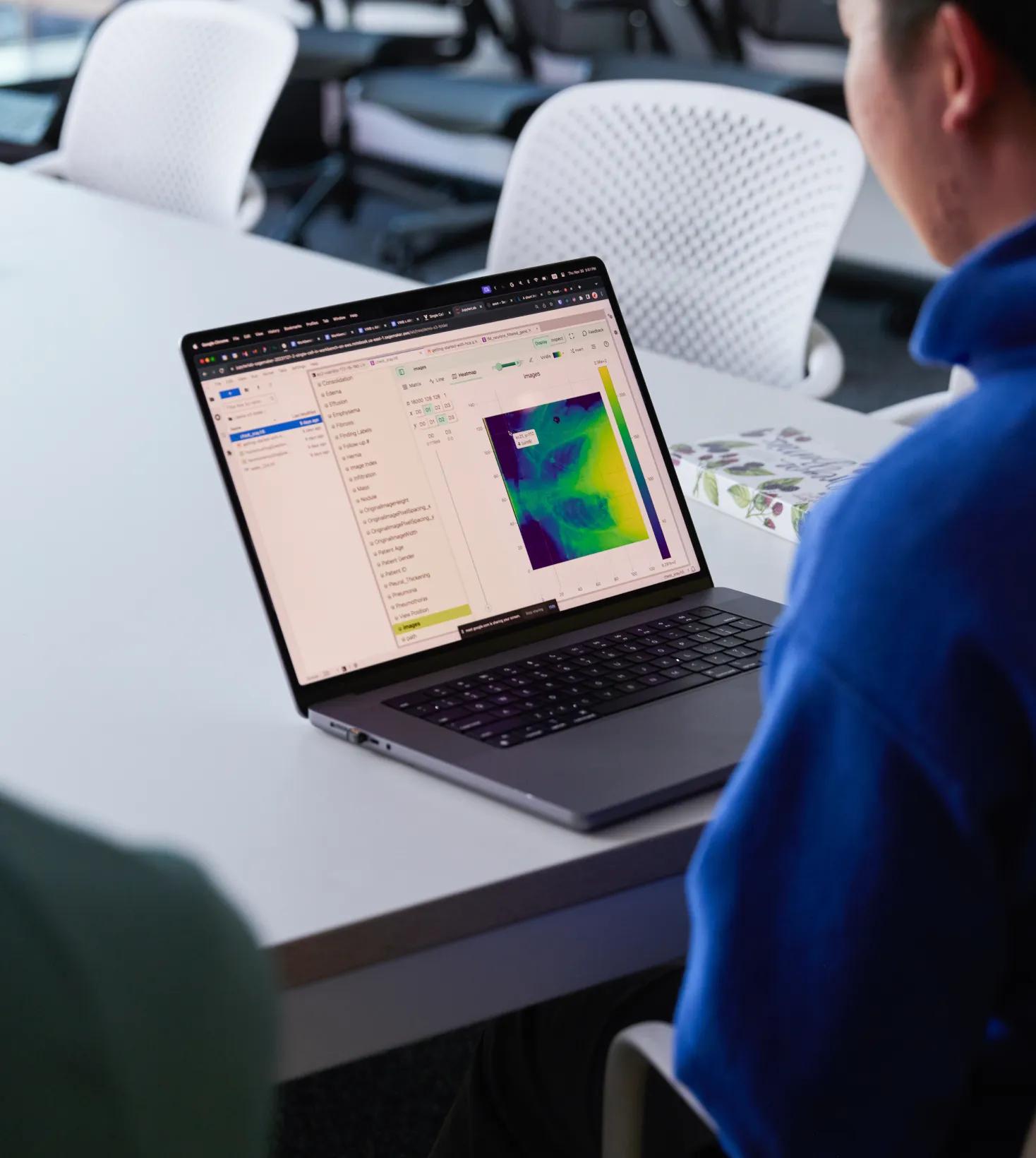 A person reviews a medical scan on a laptop