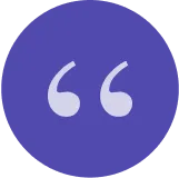 Quote module - white background with black text - on a light aqua gradient. The quotation mark image is indigo.