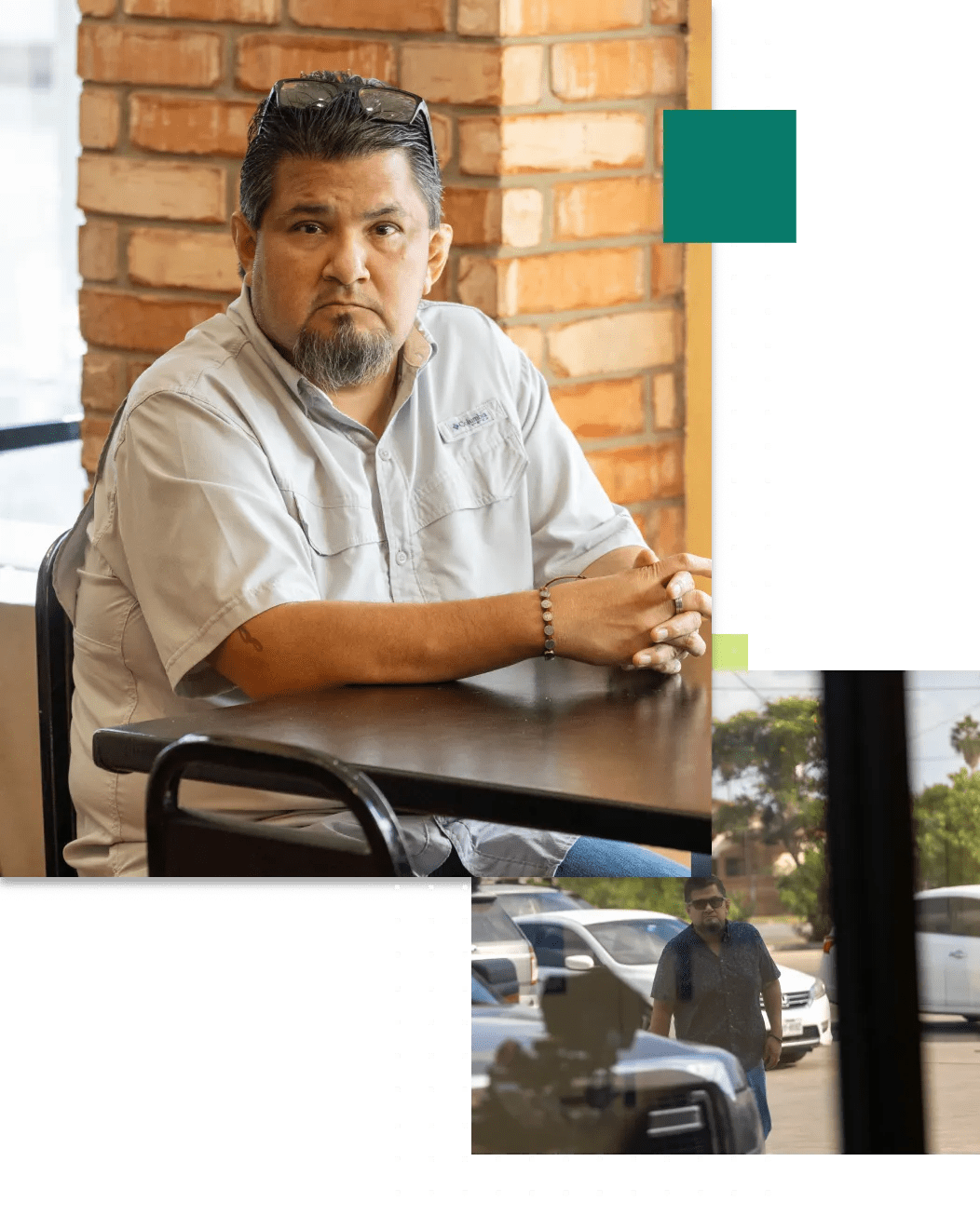 Collage of man who manages type 2 diabetes and its complication, diabetic retinopathy.