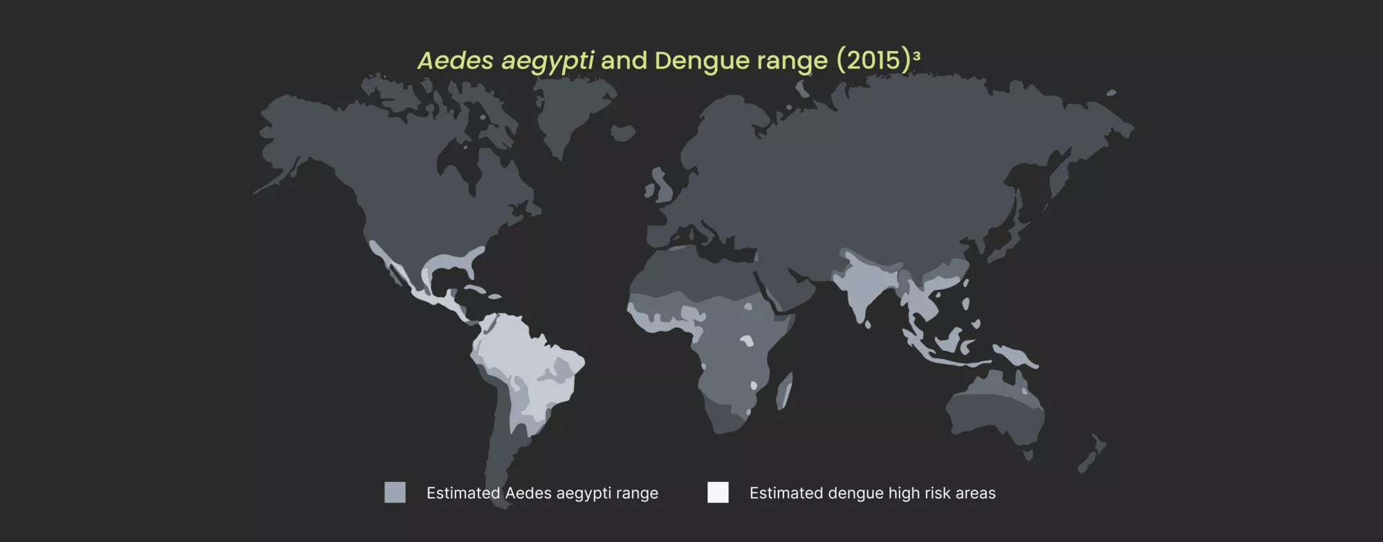 Aedes aegypti and Dengue range (2015), world map