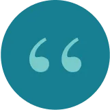 Quote module - white background with black text - on a light aqua gradient. The quotation mark image is dark turquoise.