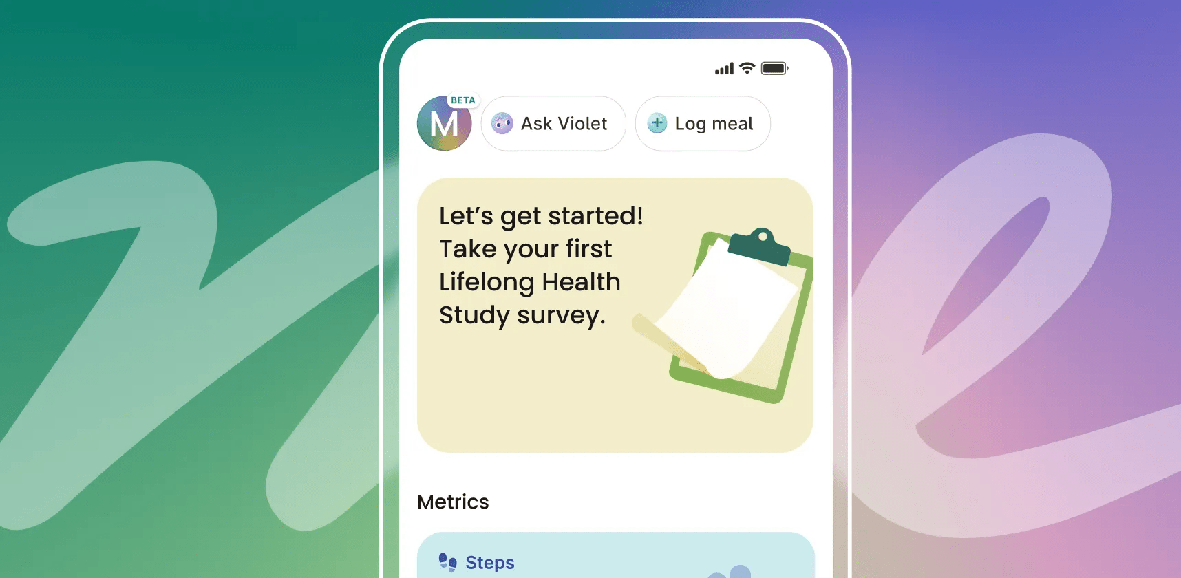 Simulated view of the Verily — a free app that provides members with personalized health recommendations from licensed providers, and members can choose to participate in the Verily-led, Lifelong Health Study.