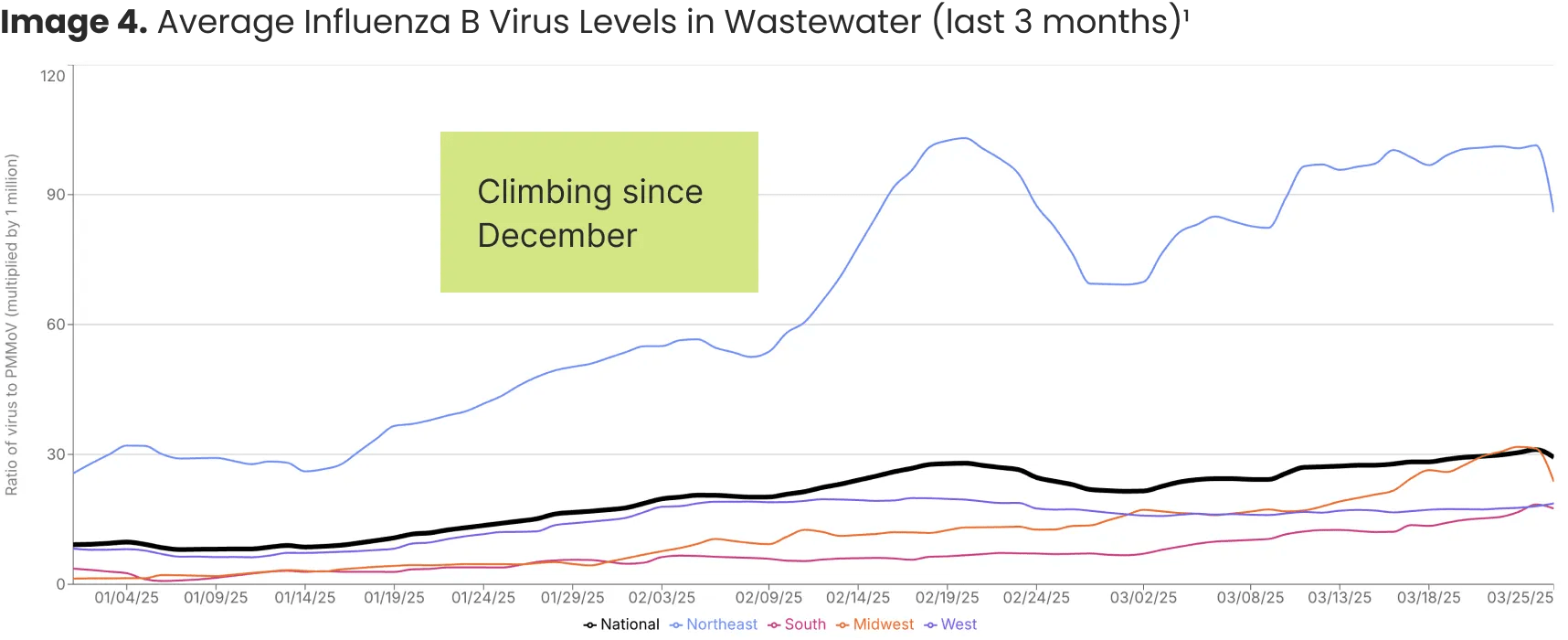 Average Influenza B Virus Levels in Wastewater