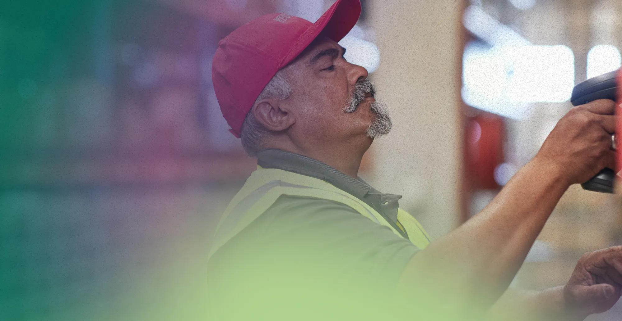 A man in his fifties working at a national hardware and lumber store. He’s fitting in easier diabetes management in his busy life with a virtual chronic care program.
