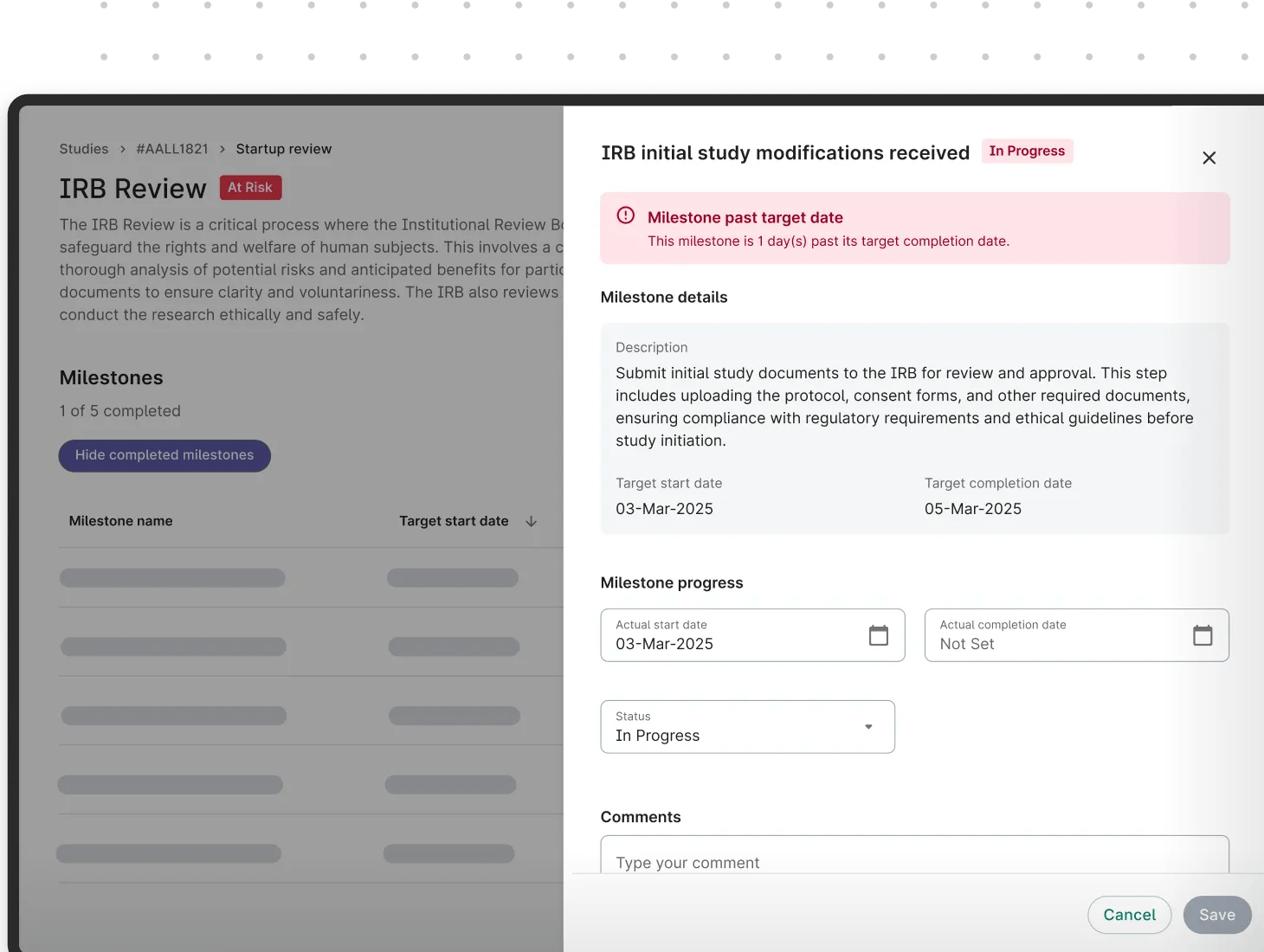 A simulated view of the client approval screen after a protocol is digitized and configured into Verily Viewpoint Site CTMS.