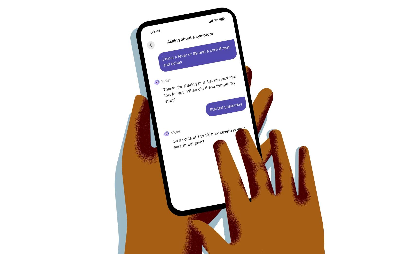 A person interacting with an AI care companion through a health chat function.