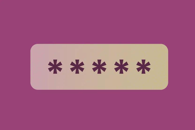 A web text field with a typed password hidden by asterisks appears on a dark pink background