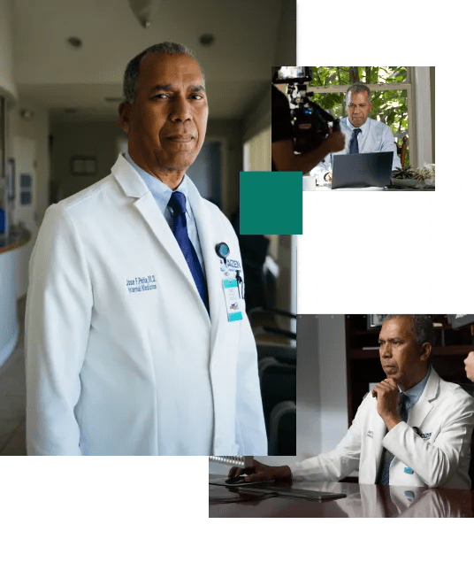 Collage of Dr. Jose Pena, Director of Kaizen Clinical Partners, Donna Medical Clinic.