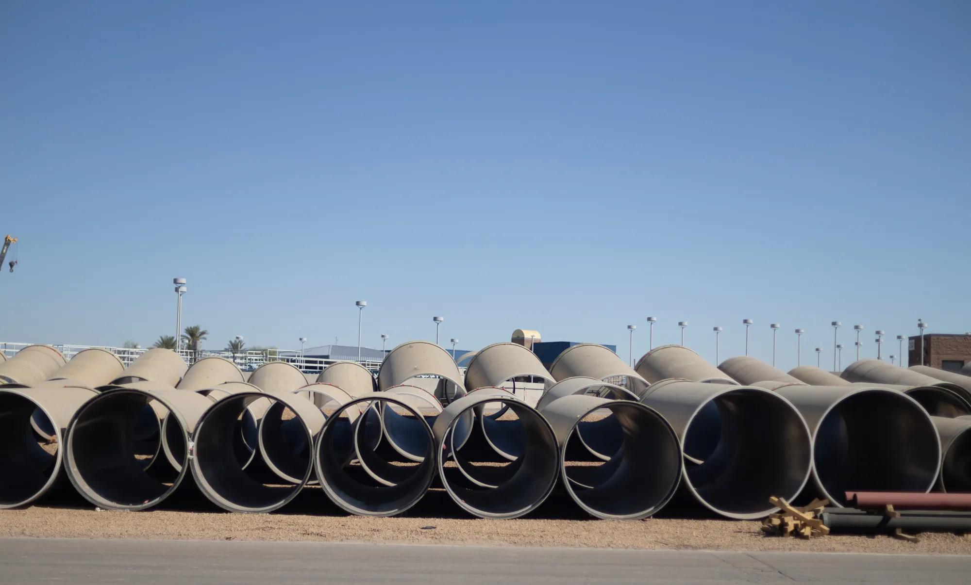 Close up of multiple wastewater pipes at Clark County Water Reclamation District.