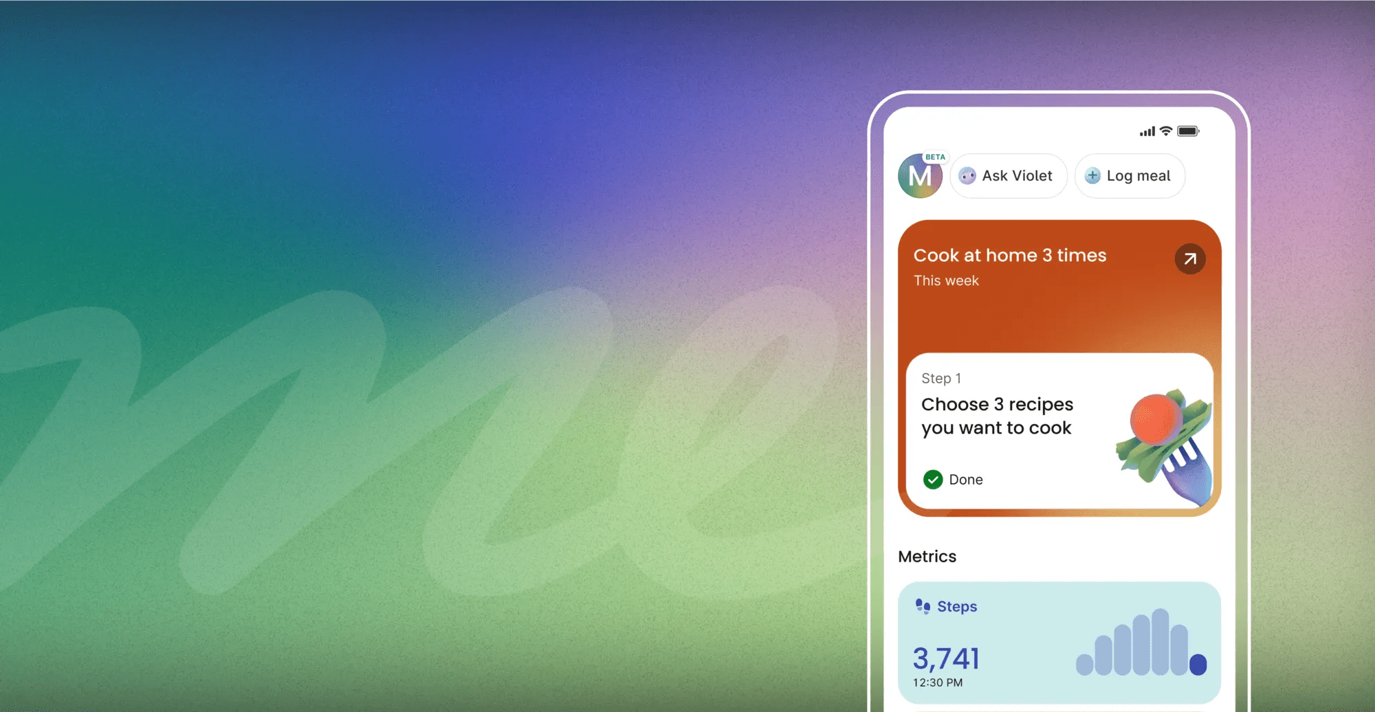 Simulated view of a nutritional care pathway as part of a Verily Lightpath chronic care program that members access through the Verily Me app.