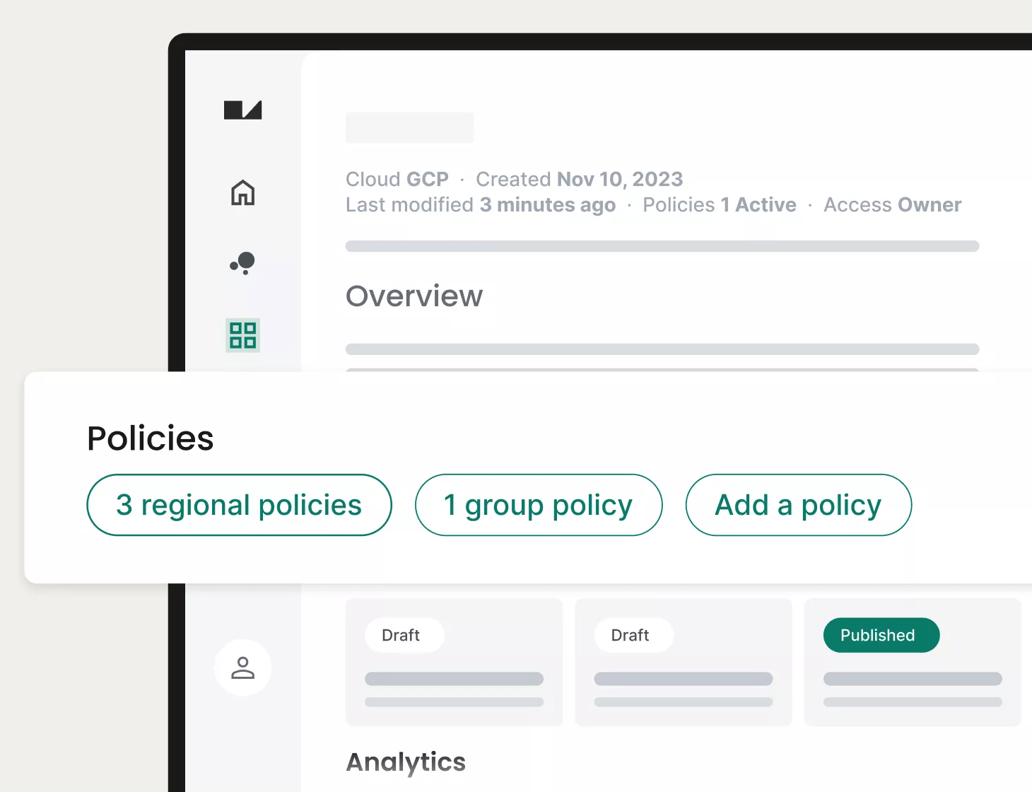 Simulated view of Workbench secure data analytics platform’s data governance engine, which enables better oversight through data policy management tools.