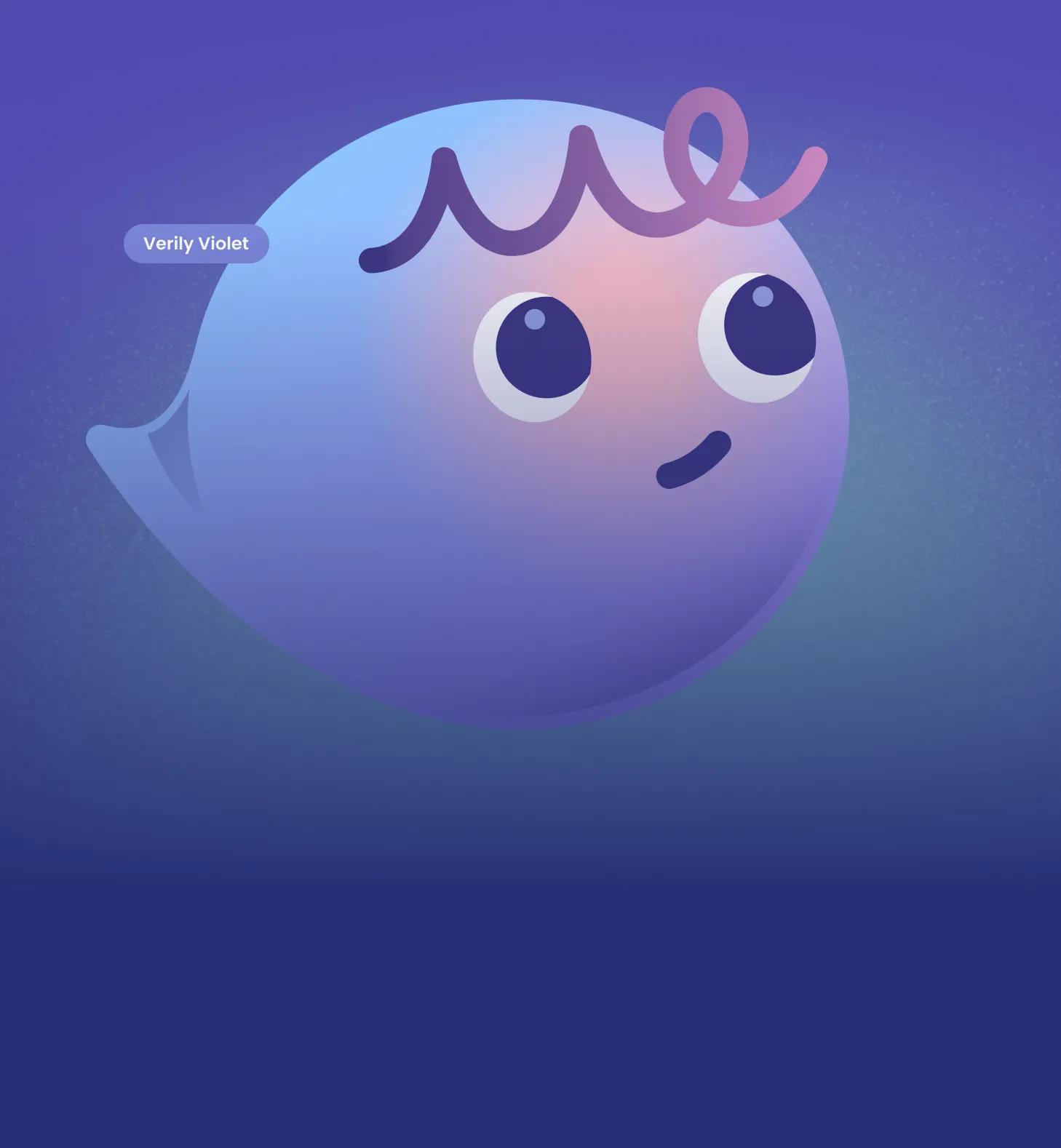 Large image of Violet looking up to the right on a dark blue background.