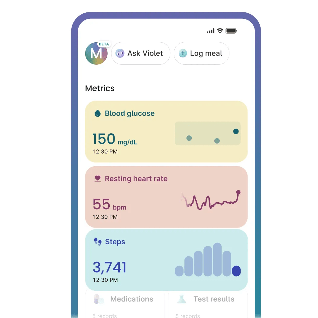 Simulated view of features within the Verily Lightpath program that members access through the Verily Me app.