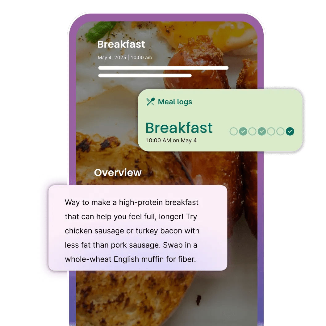 Simulated visual of the AI-enabled meal logging tool within Verily Lightpath care programs.