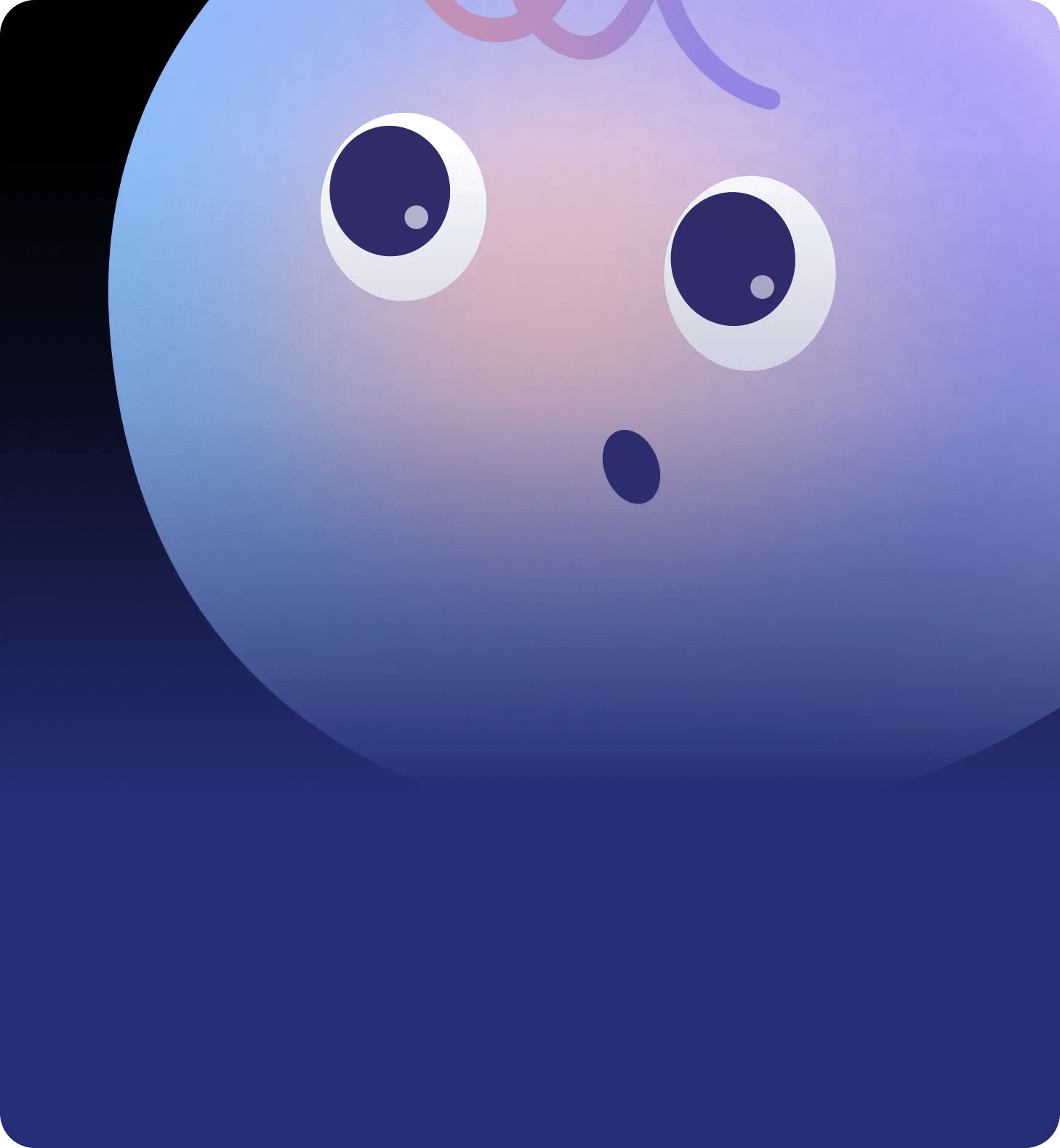 Large image of Violet looking up to the left on a dark blue background.