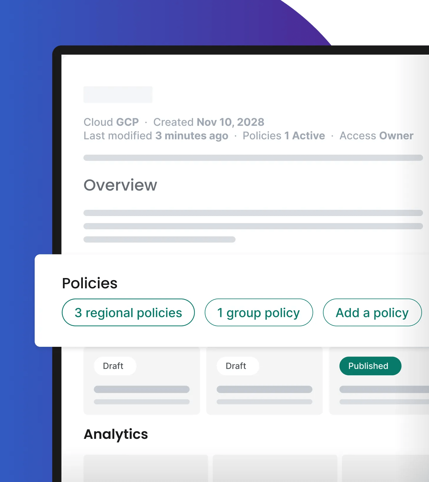 Simulated view of Verily Workbench — a Trusted Research Environment with a data governance engine that enables better oversight through data policy management tools.