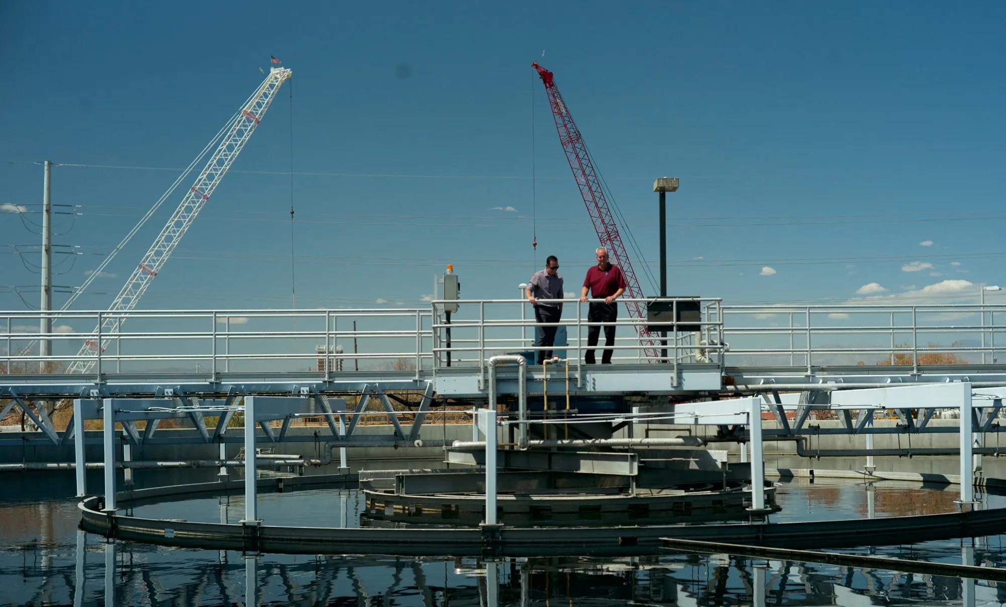 Employees having a discussion outside at the Clark County Water Reclamation District — a government wastewater treatment agency.