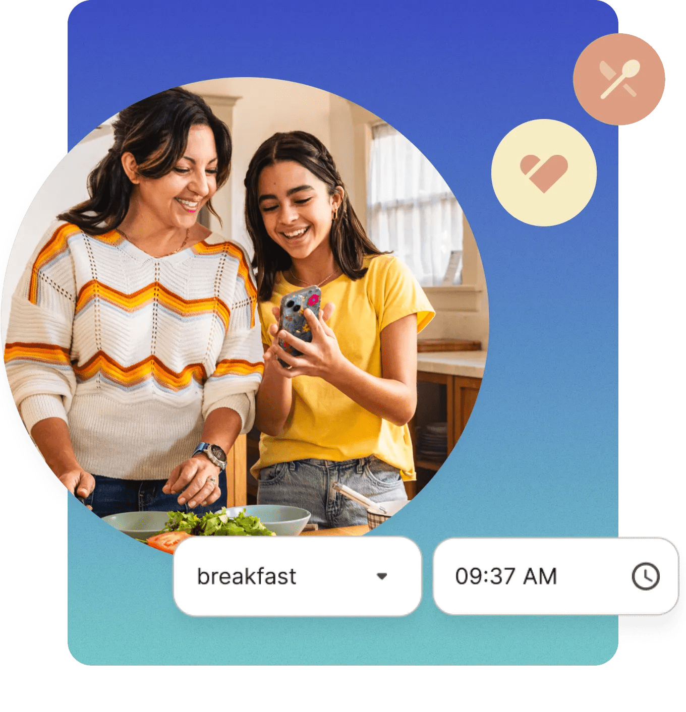 Woman and young girl use Verily Me’s meal logging feature together