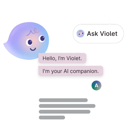 Image of Violet — the personal, private AI companion, available 24/7 to answer questions about individuals’ health records in the Verily Me app.