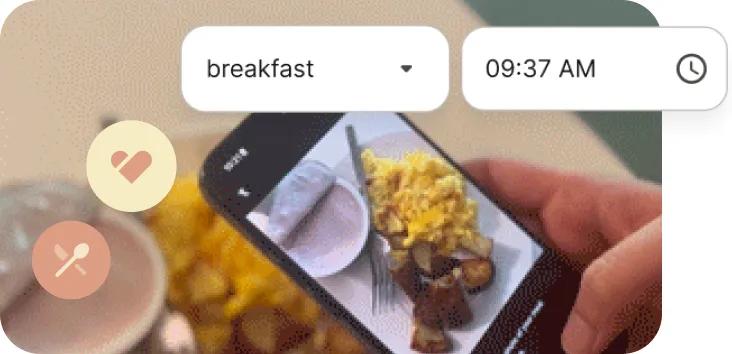 Simulated visual of the AI-enabled meal logging tool within Verily Lightpath chronic care programs.