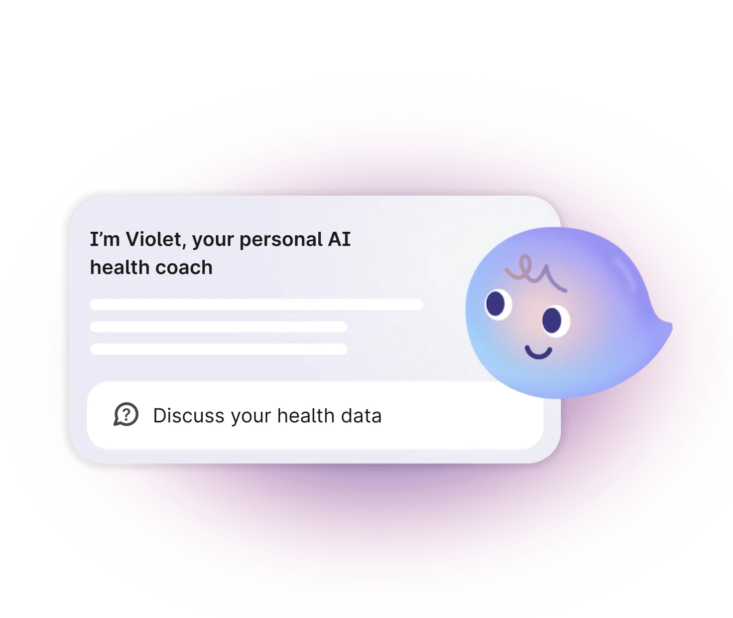 In-app screen from Verily Me shows AI chat module with AI assistant, Violet, on purple gradient background.